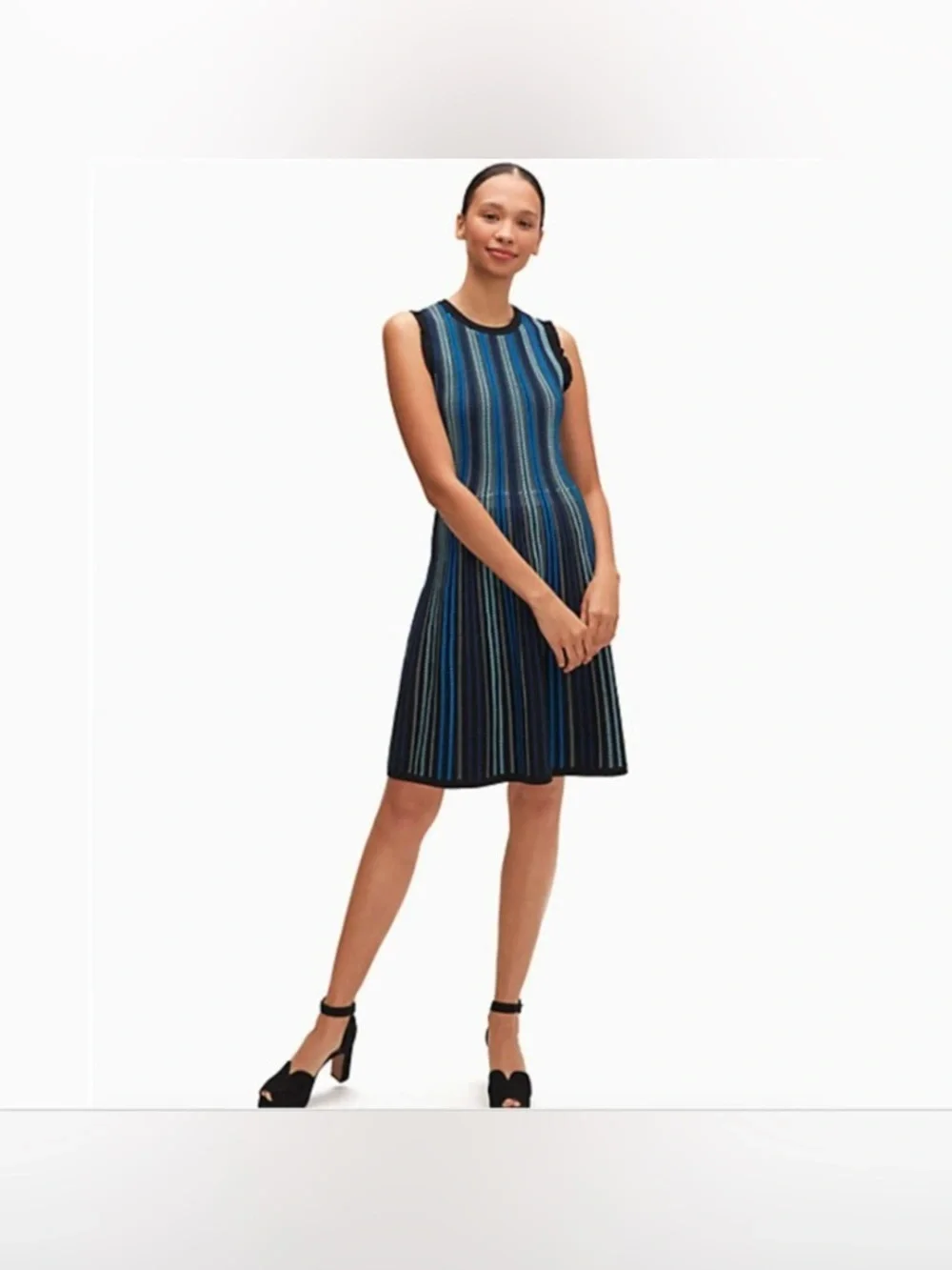Kate Spade Textured Knit Sleevless Sweater Dress Size Large Blue/Black